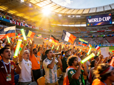 世界杯比赛现场球迷热烈欢呼的壮观场面